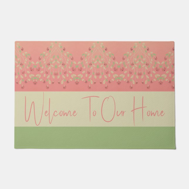 Green And Rosy Pink Welcome  Doormat (Front)