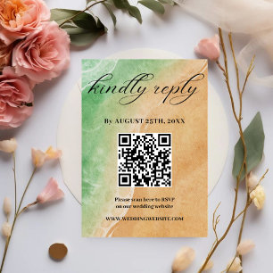 Green and Sand Shore Beach Wedding RSVP card 