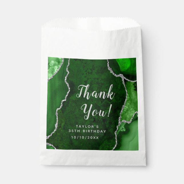 Green and Silver Agate Birthday Thank You Favour Bags (Front)