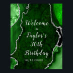 Green and Silver Agate Birthday Welcome Poster<br><div class="desc">This elegant and glamourous birthday party welcome sign features a green agate marble background with faux silver glitter accents. The text combines handwritten script and modern sans serif fonts for a classy and sophisticated look. This will be perfect for an autumn fall and winter birthday party.</div>