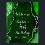 Green and Silver Agate Birthday Welcome Poster<br><div class="desc">This elegant and glamourous birthday party welcome sign features a green agate marble background with faux silver glitter accents. The text combines handwritten script and modern sans serif fonts for a classy and sophisticated look. This will be perfect for an autumn fall and winter birthday party.</div>