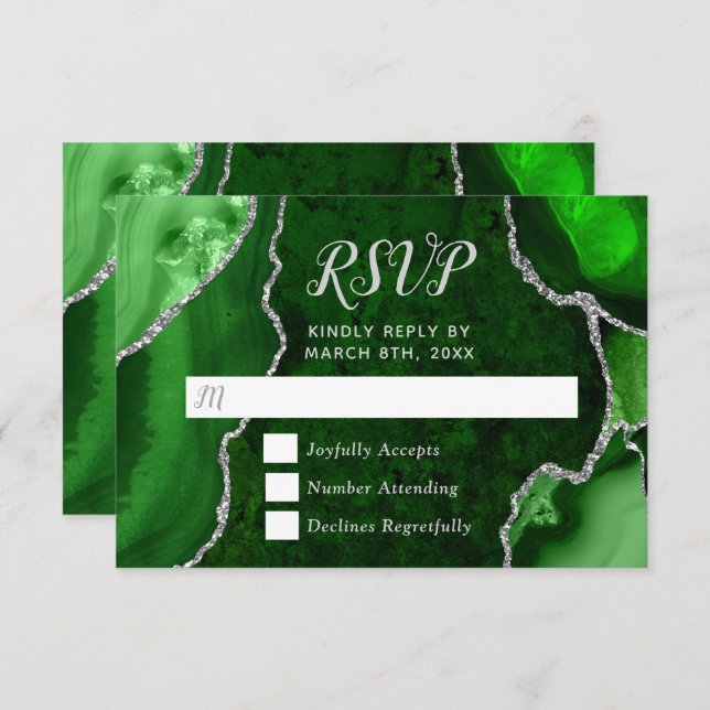 Green and Silver Agate Marble RSVP Card (Front/Back)