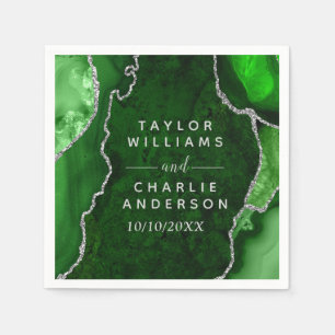 Green and Silver Agate Marble Wedding Napkin