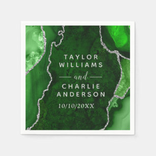 Green and Silver Agate Marble Wedding Napkin
