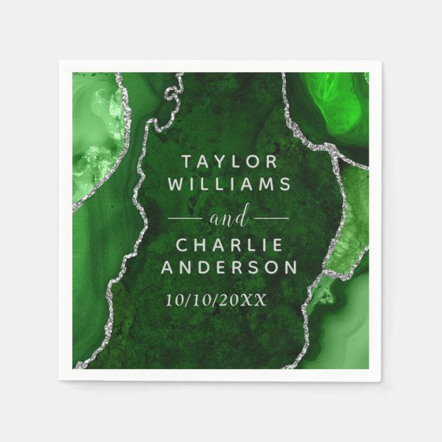 Green and Silver Agate Marble Wedding Napkin (Front)
