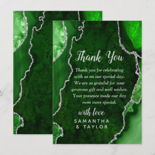 Green and Silver Agate Marble Wedding Thank You Card