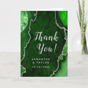 Green and Silver Agate Marble Wedding Thank You Card