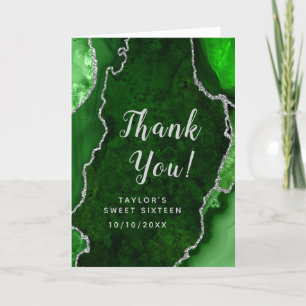 Green and Silver Agate Sweet Sixteen Thank You Card