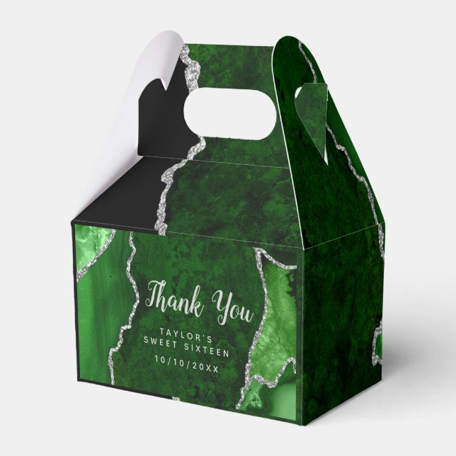 Green and Silver Agate Sweet Sixteen Thank You Favour Box (Front Side)