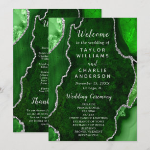 Green and Silver Agate Wedding Program Programme