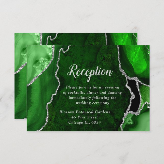 Green and Silver Agate Wedding Reception Enclosure Card (Front/Back)