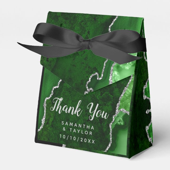 Green and Silver Agate Wedding Thank You Favour Box (Front Side)
