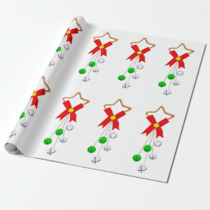 Green and Silver Christmas Ornament Wrapping Paper