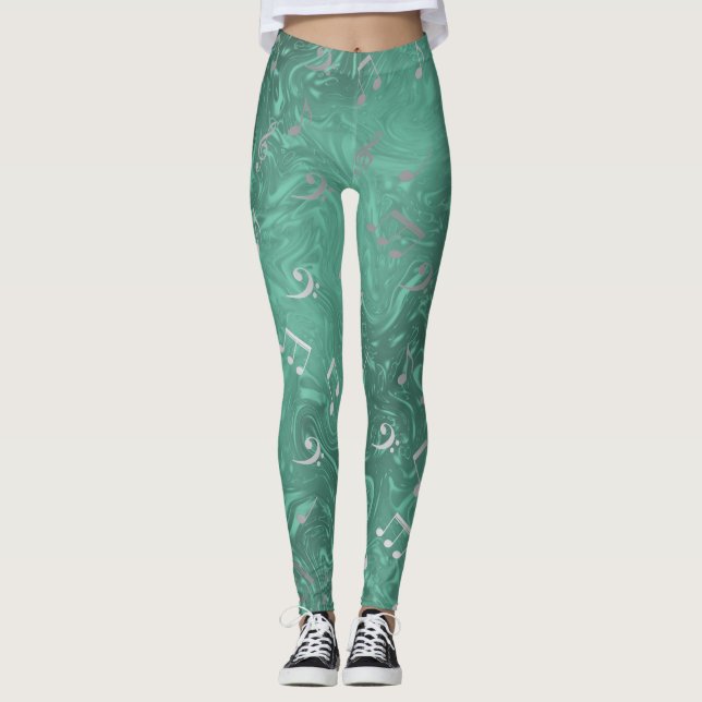 green and silver colored leggings elegant notes (Front)