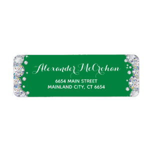 Green and Silver Diamond Glitter Return Address