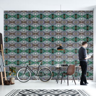 Green and silver eye-like pattern large wallpaper