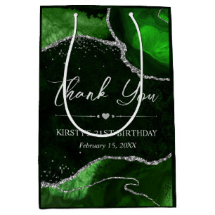 Green and Silver Faux Glitter Agate Birthday Medium Gift Bag