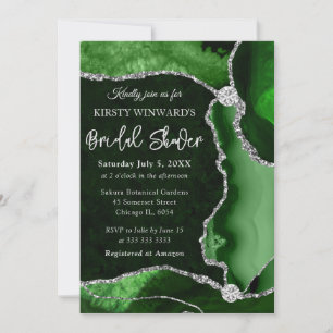 Green and Silver Faux Glitter Agate Bridal Shower Invitation