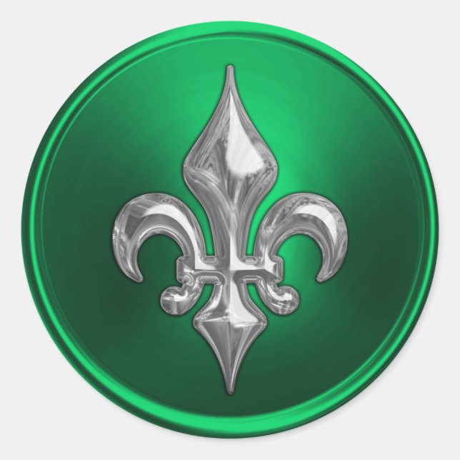 Green and Silver Fleur de Lis Envelope Seal (Front)