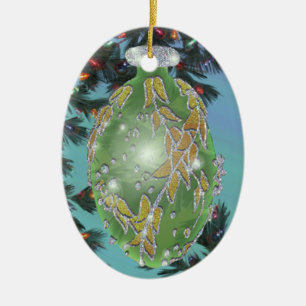 Green and Silver Glass Bulb Ceramic Tree Decoration