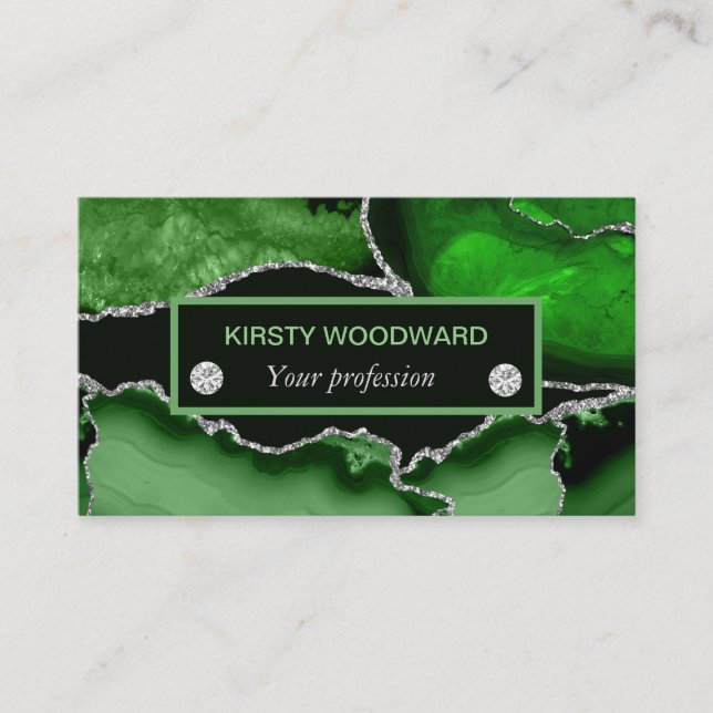 Green and Silver Glitter Agate Business Card (Front)
