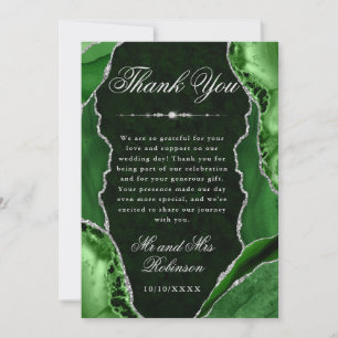 Green and Silver Glitter Agate & Marble Wedding Thank You Card