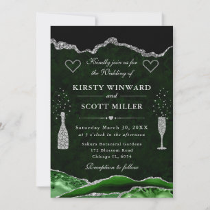 Green and Silver Glitter Agate Wedding Invitation