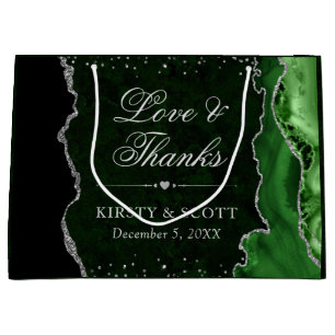 Green and Silver Glitter Agate Wedding Large Gift Bag
