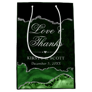 Green and Silver Glitter Marble Agate Wedding Medium Gift Bag
