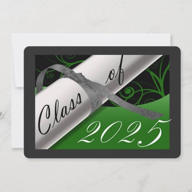 Green and Silver Graduation Announcement (Front)