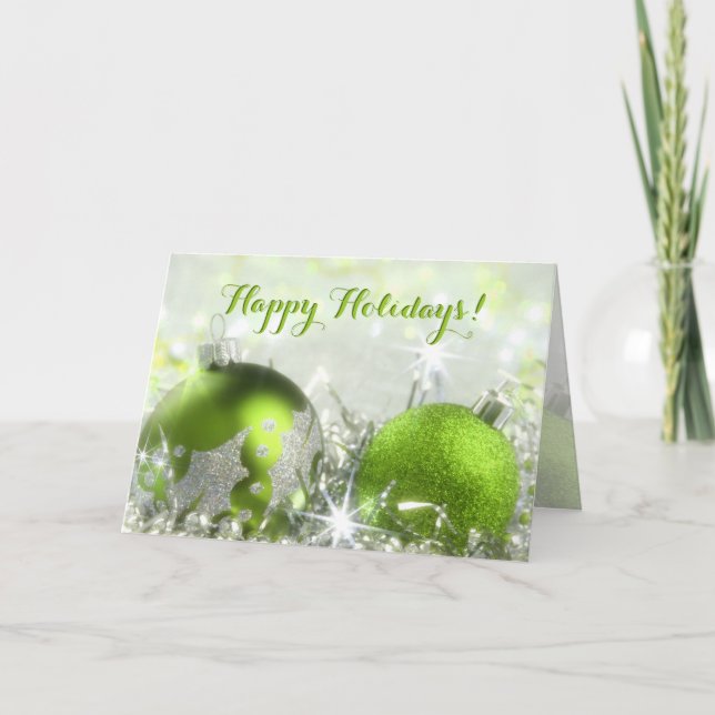 Green and Silver Happy Holidays Greeting Card (Front)