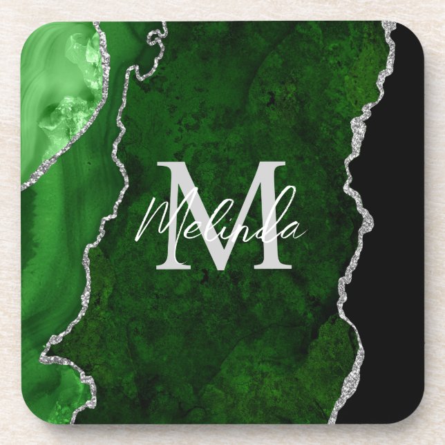 Green and Silver Marble Agate Coaster (Front)
