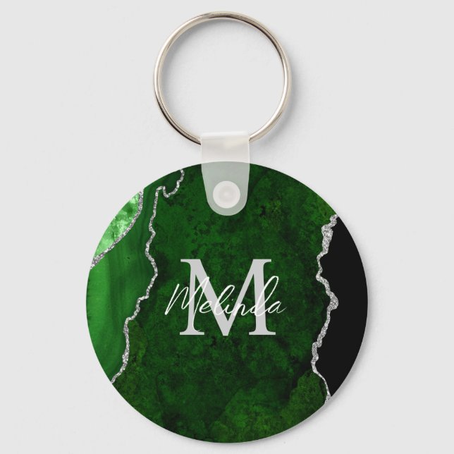 Green and Silver Marble Agate Key Ring (Front)