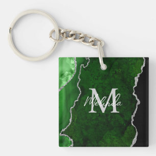 Green and Silver Marble Agate Key Ring