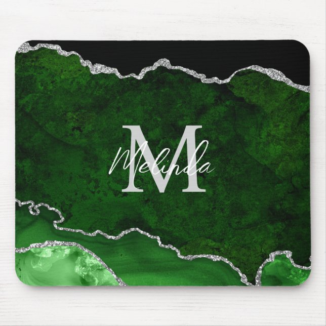 Green and Silver Marble Agate Mouse Mat (Front)