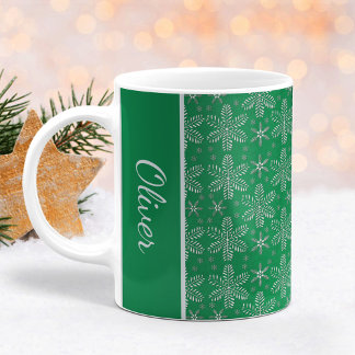 Green and Silver Snowflakes Christmas Mug