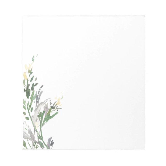 Green and Silver Watercolor Floral Notepad (Front)