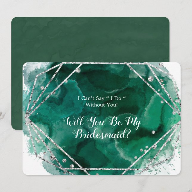 Green and Silver Will You Be My Bridesmaid Invitation (Front/Back)