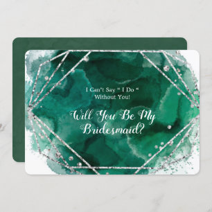 Green and Silver Will You Be My Bridesmaid Invitation