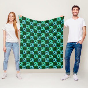 Green and sky blue chess or cyan, with rectangle fleece blanket