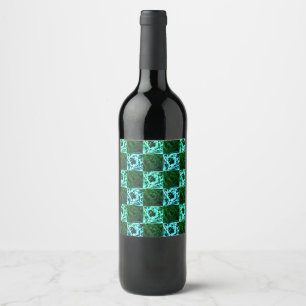 Green and sky blue chess or cyan, with rectangle wine label