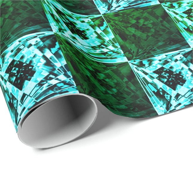 Green and sky blue chess or cyan, with rectangle wrapping paper (Roll Corner)