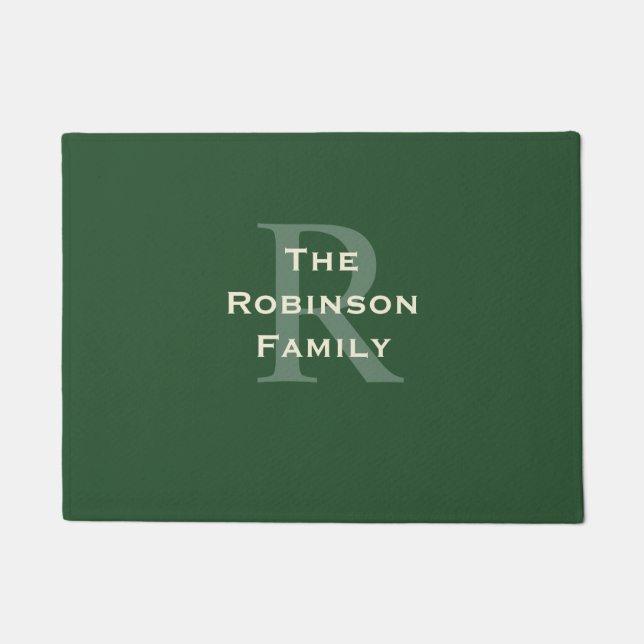 Green and Tan Family Name Monogrammed  Doormat (Front)