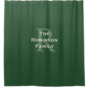 Green and Tan Family Name Monogrammed  Shower Curtain