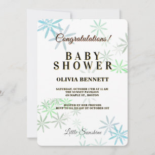 Green and Teal Floral Baby Shower Invitation