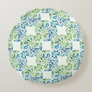 Green And Teal Garden Design Round Pillow