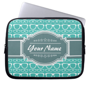 Green and Teal Geek Glasses Personalised Laptop Sleeve
