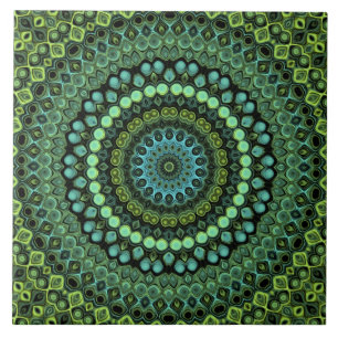Green and Teal Kaleidoscope Mandala Pattern Tile