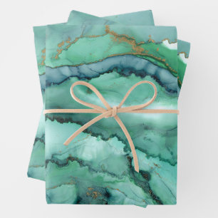Green and Turquoise Abstract Watercolor Marble Wrapping Paper Sheet