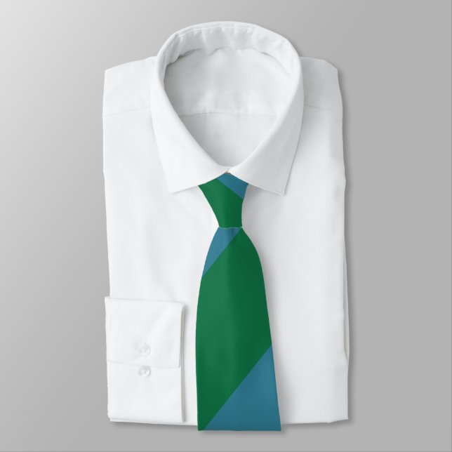 Green and Turquoise Broad Regimental Stripe Tie (Tied)